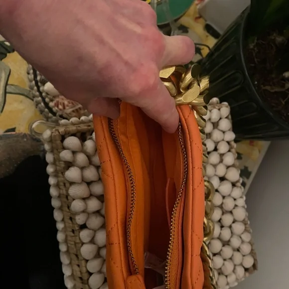 Mango Orange Quilted Baguette Purse with Gold Chain - Picture 4 of 16